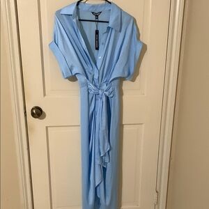 Steve Madden Blue Short Sleeve Wrap Maxi Dress